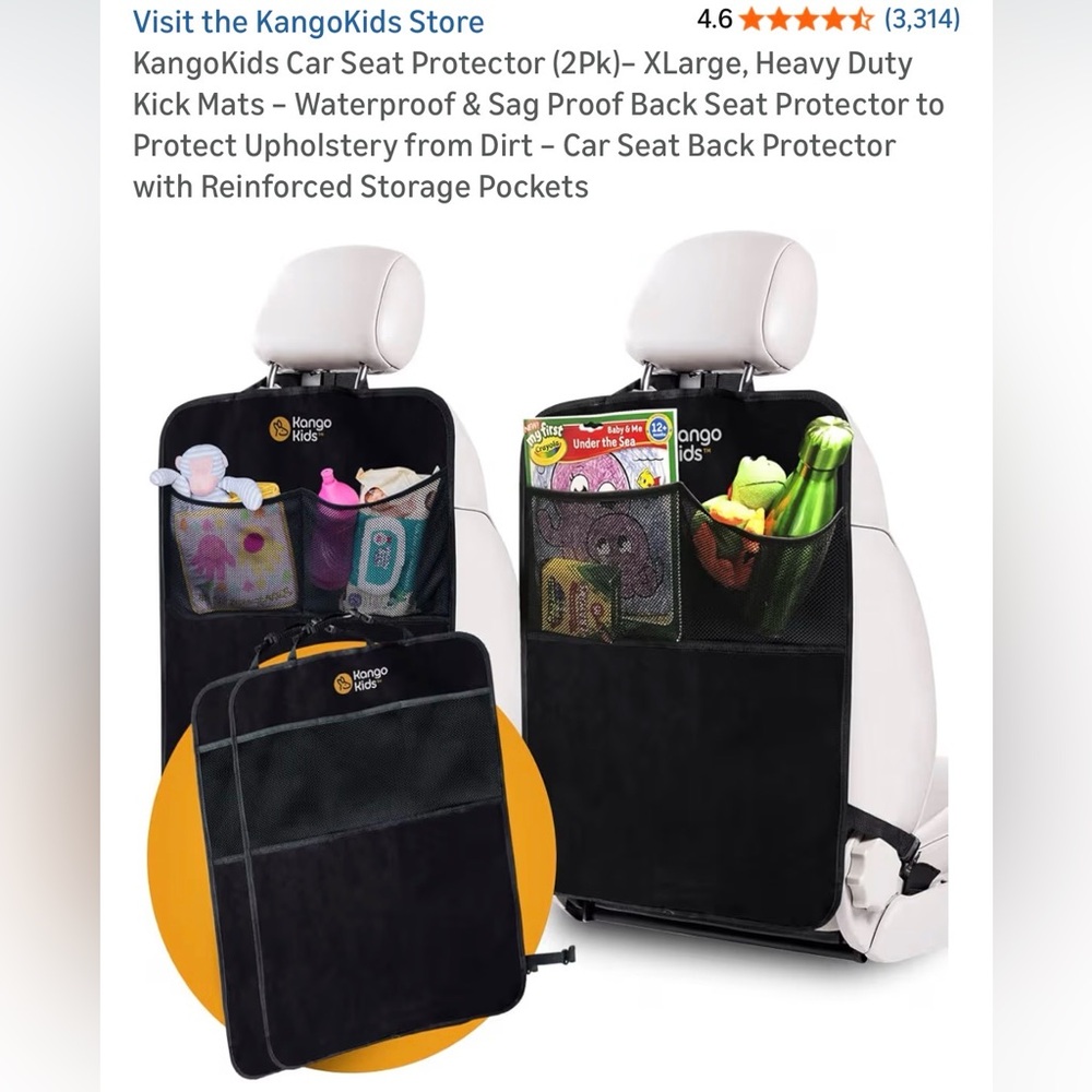 KangoKids Black Car Seat Back Protector/ Organizer with Mesh Pockets